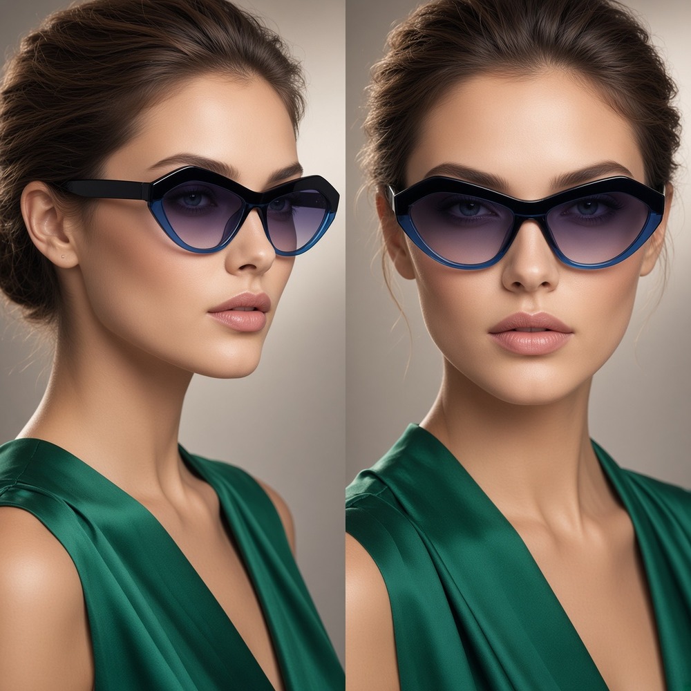 Sunglasses Women Fashion Trendy Designer Shades Blue Black‎ Frame Gradient Lens